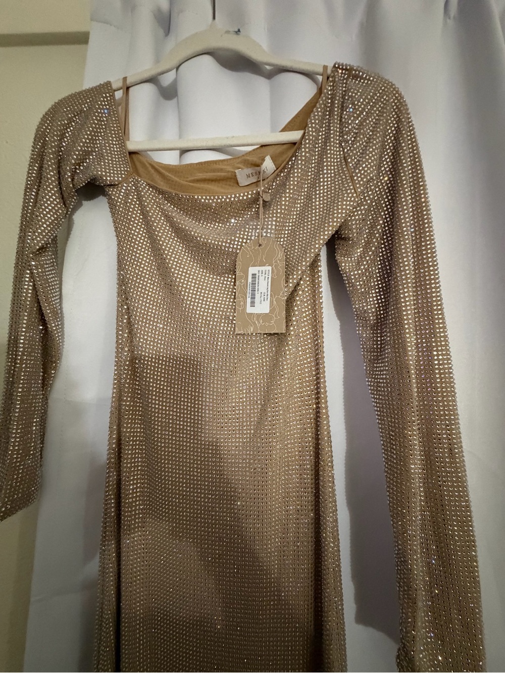 Meshki Marcia Diamante Long Sleeve Maxi Dress - Nude - Picture 7 of 10